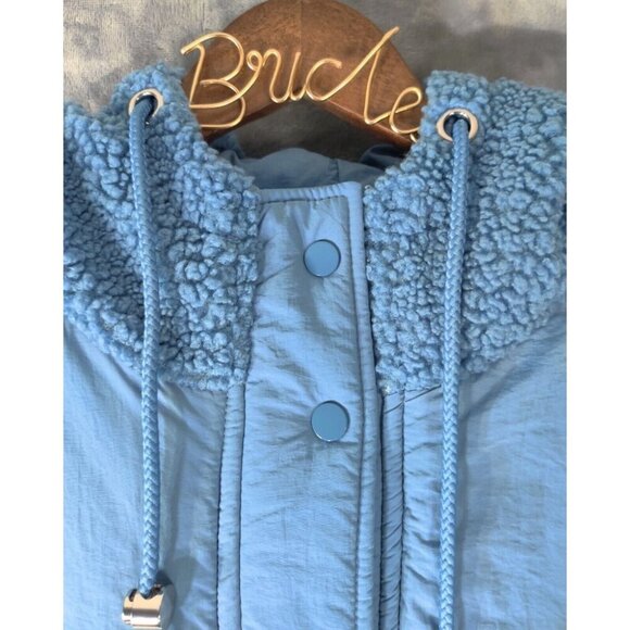 Time and Tru Mixed Media Snap Sherpa Hooded Jacket Women Juniors Blue L (12-14) - Picture 2 of 7